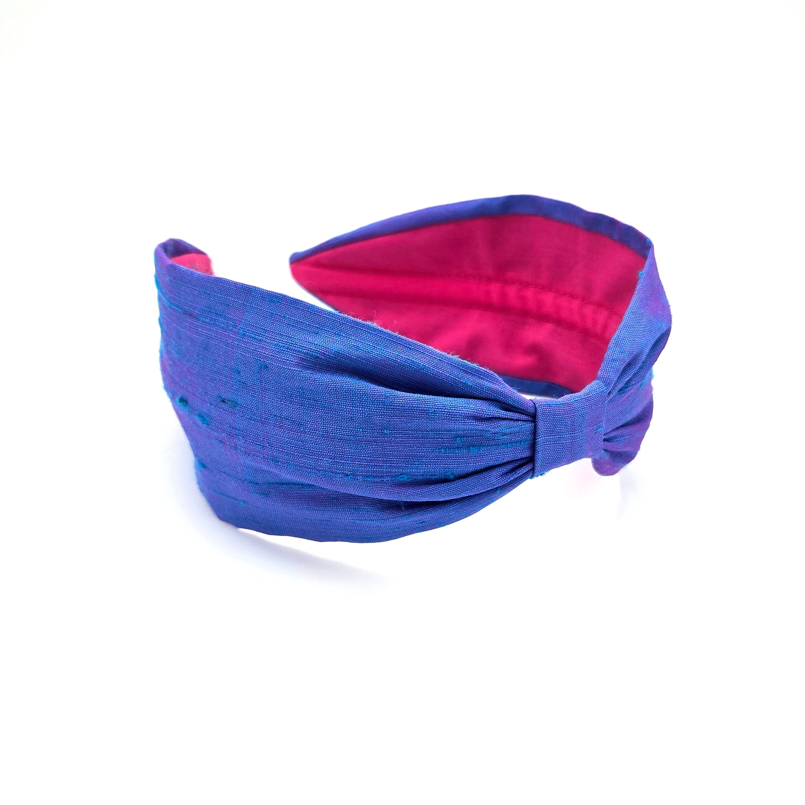 Silk Dupioni Headband – Wide Flat Knot Style in Periwinkle Blue and Magenta