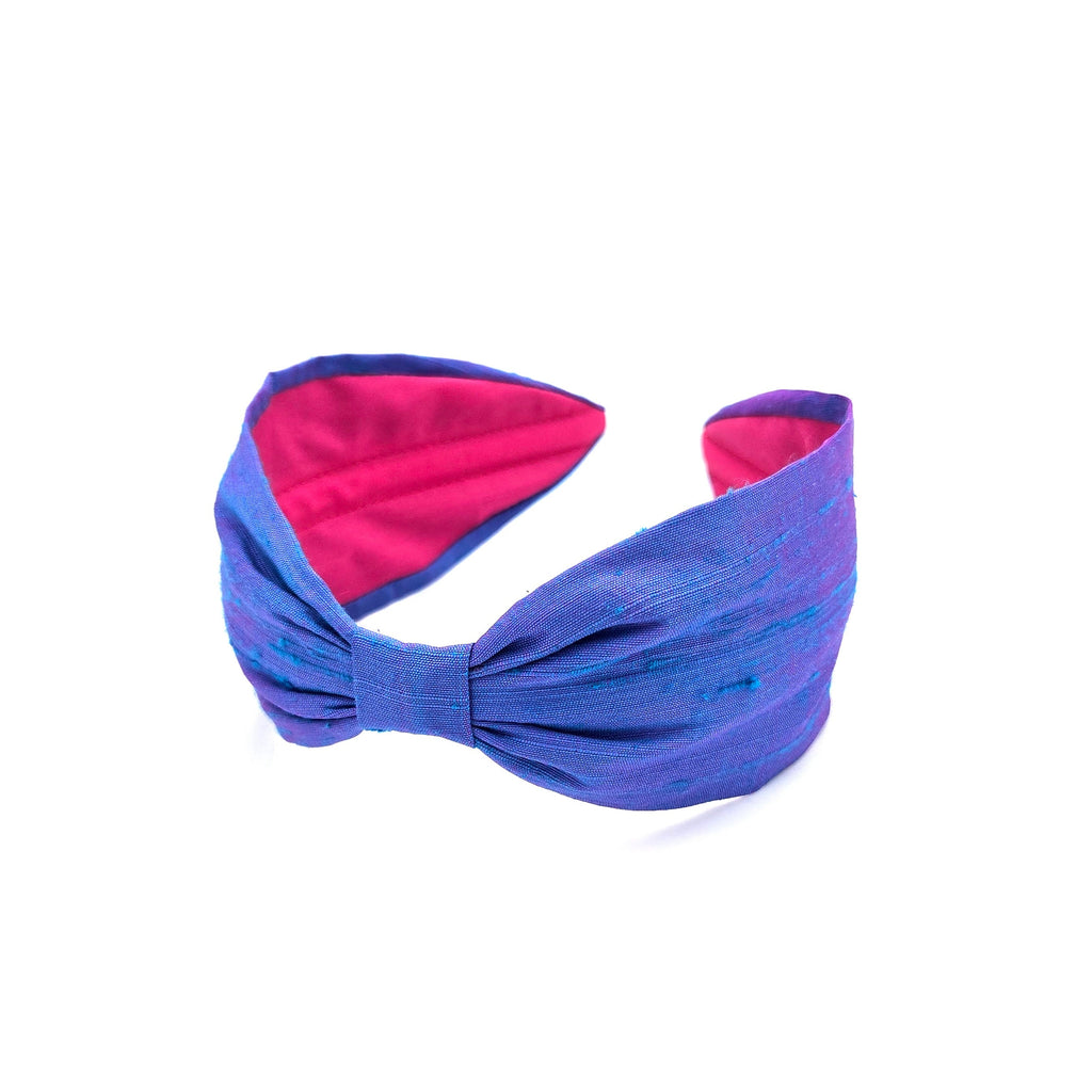 Silk Dupioni Headband – Wide Flat Knot Style in Periwinkle Blue and Magenta