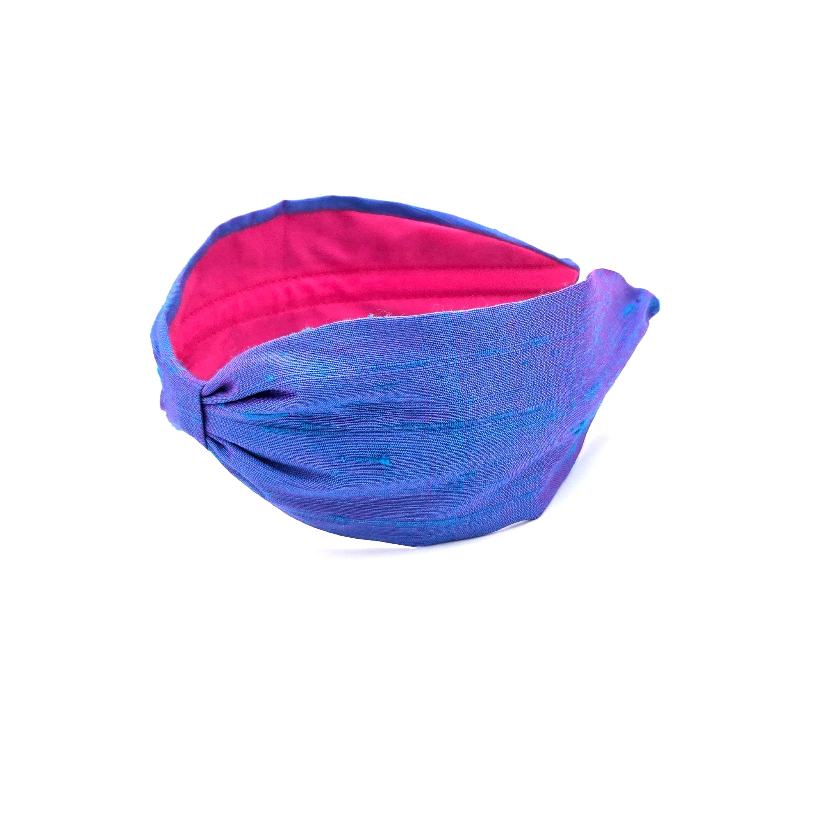 Silk Dupioni Headband – Wide Flat Knot Style in Periwinkle Blue and Magenta