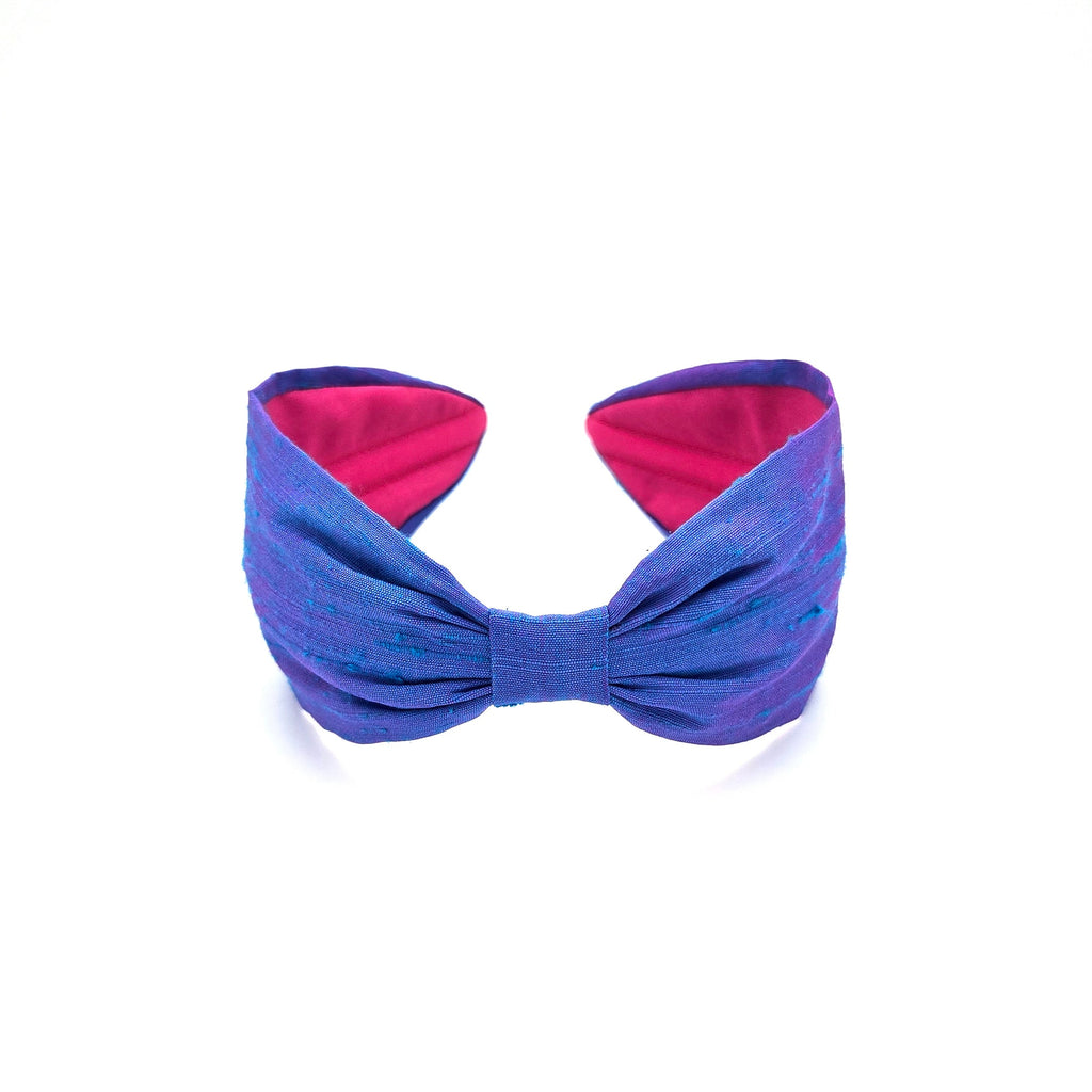 Silk Dupioni Headband – Wide Flat Knot Style in Periwinkle Blue and Magenta