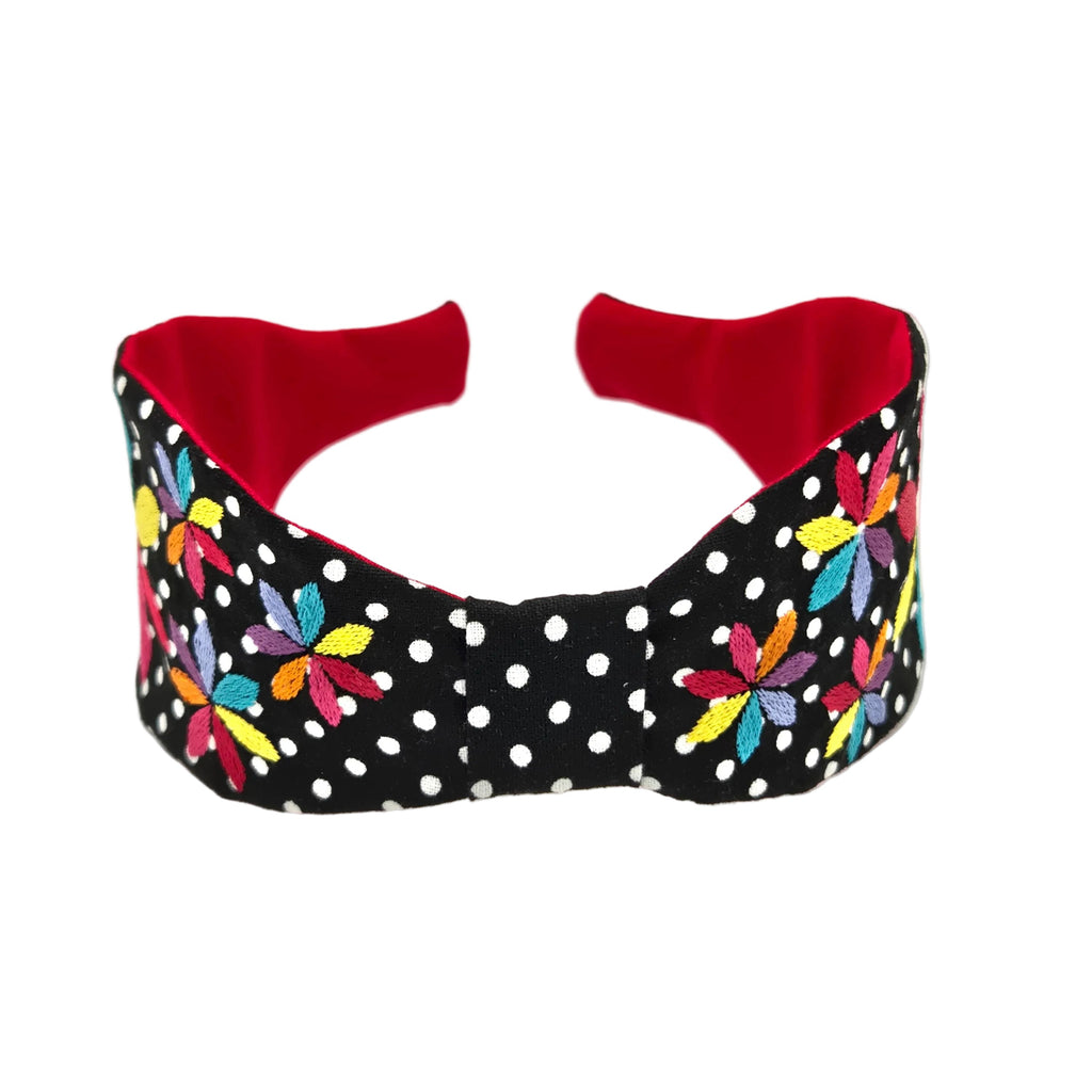 Embroidered Polka Dots Floral Headband
