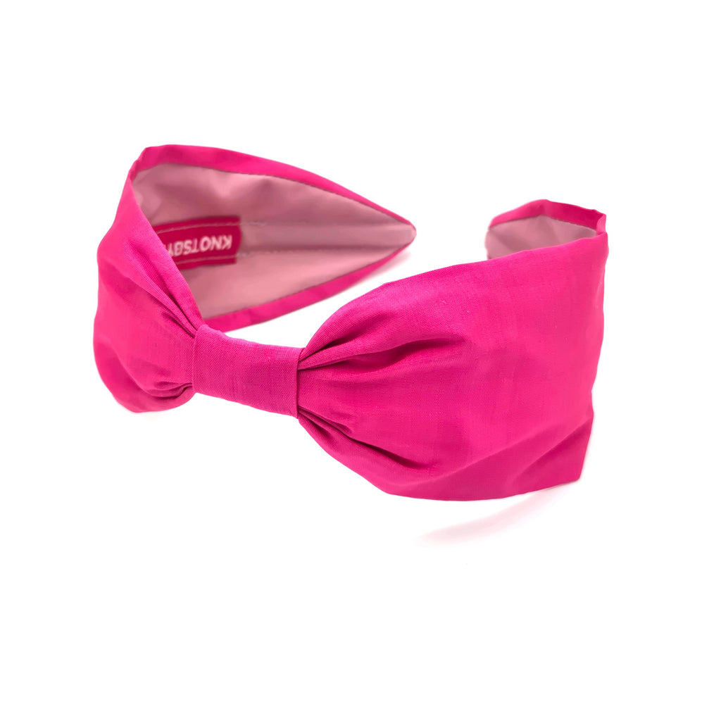 Silk Dupioni Headband – Wide Flat Knot Style in Pink Fuchsia