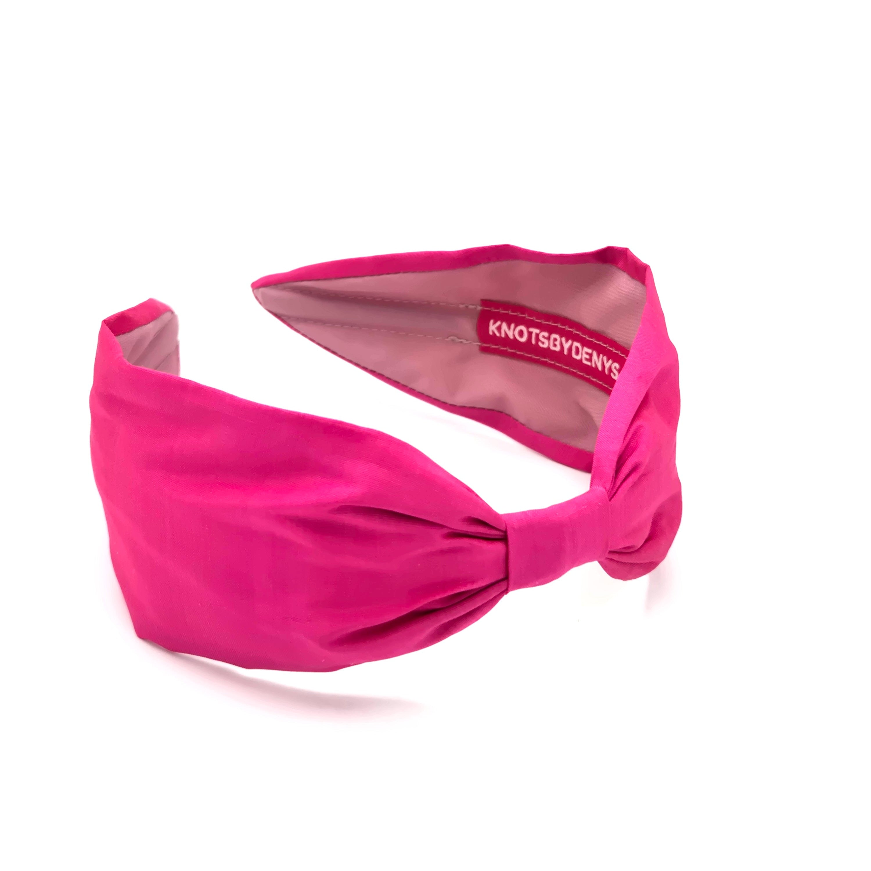 Silk Dupioni Headband – Wide Flat Knot Style in Pink Fuchsia