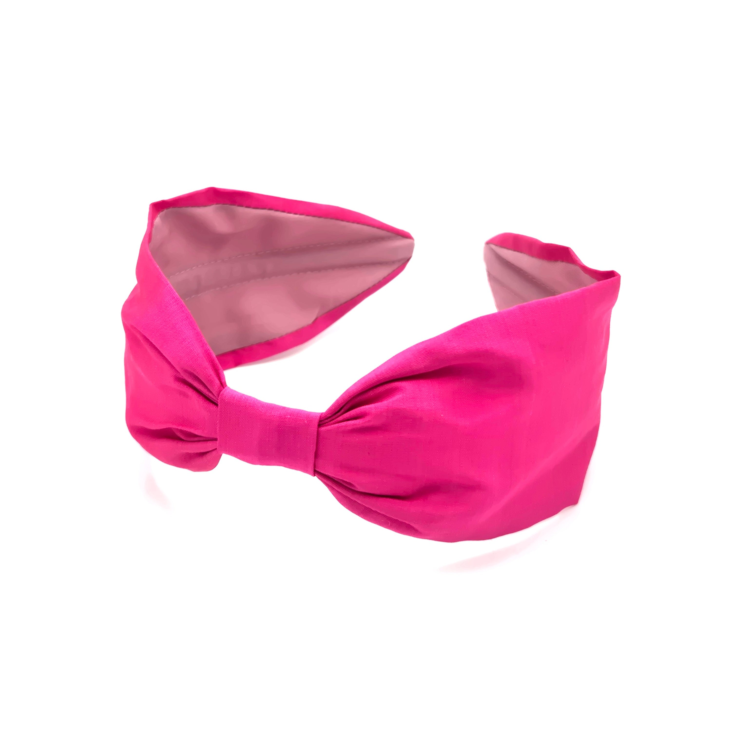 Silk Dupioni Headband – Wide Flat Knot Style in Pink Fuchsia