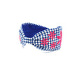 Blue & Hot Pink Gingham Embroidered Headband