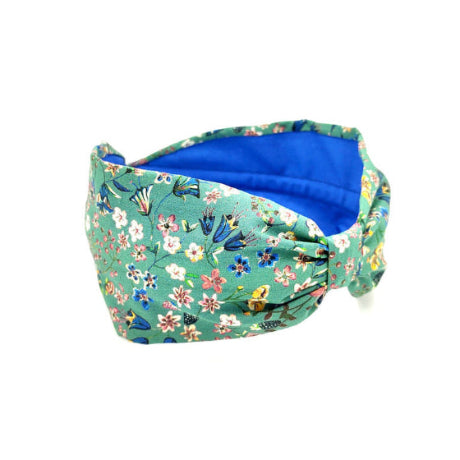Liberty London Fabric Headband – Wide Floral Style in Teal & Green