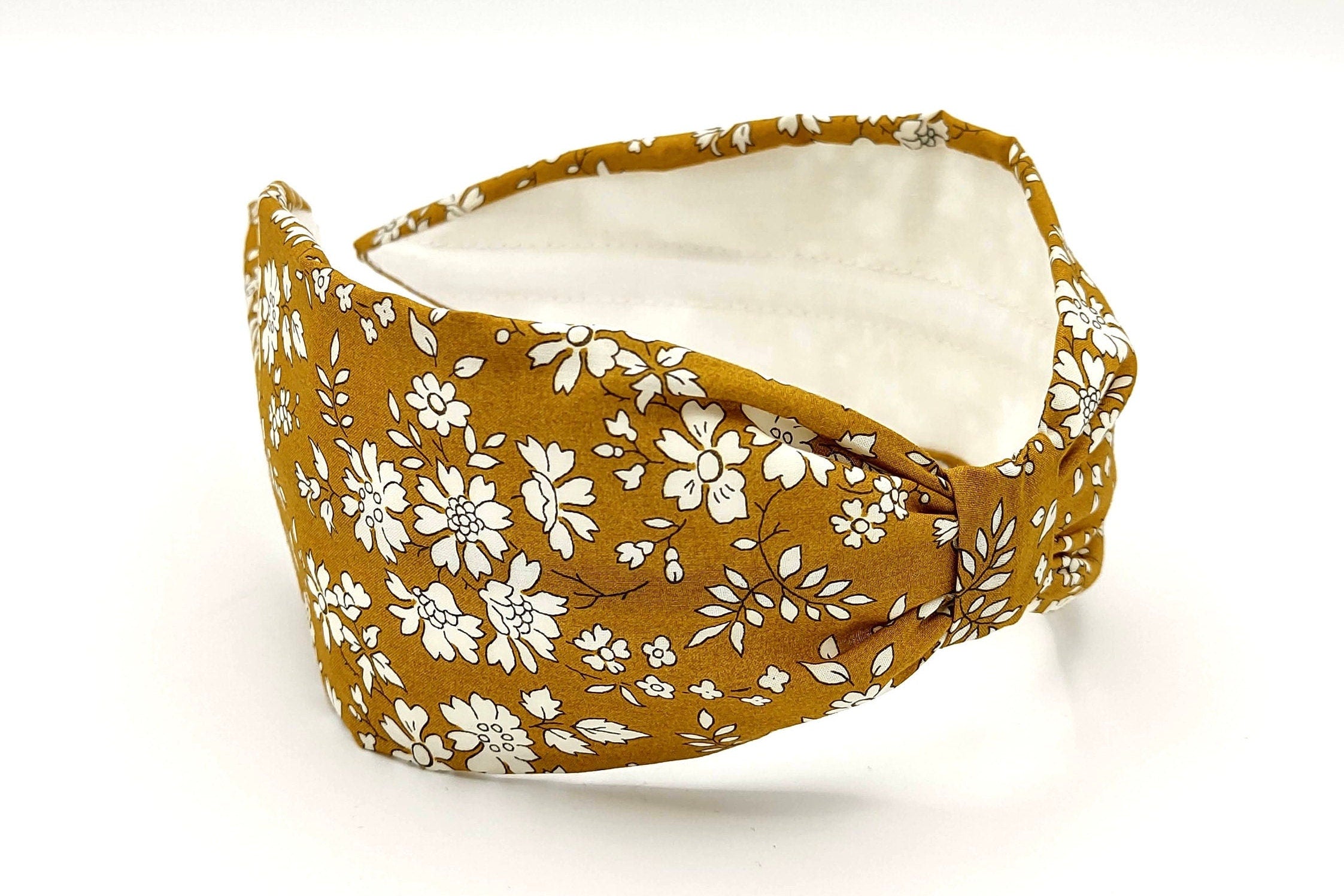 Liberty London Fabric Headband, Boho Headband, Modern Headband, Wide Style Headband, Floral Headband, Mustard Yellow Headband