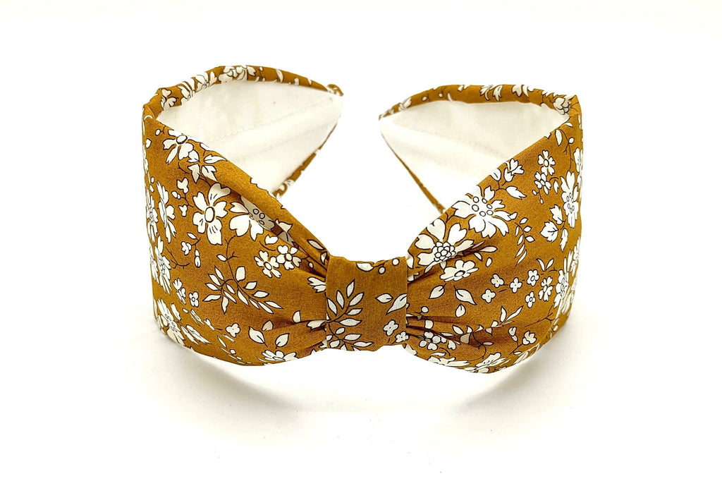 Liberty London Fabric Headband, Boho Headband, Modern Headband, Wide Style Headband, Floral Headband, Mustard Yellow Headband