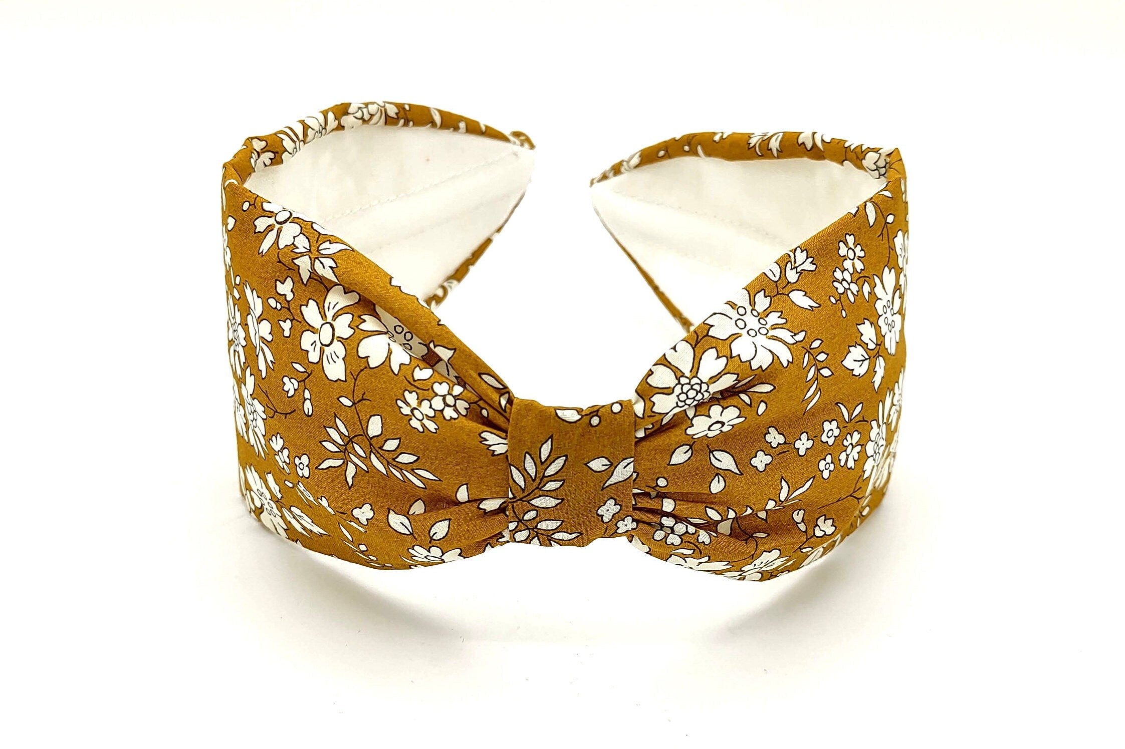 Liberty London Fabric Headband, Boho Headband, Modern Headband, Wide Style Headband, Floral Headband, Mustard Yellow Headband