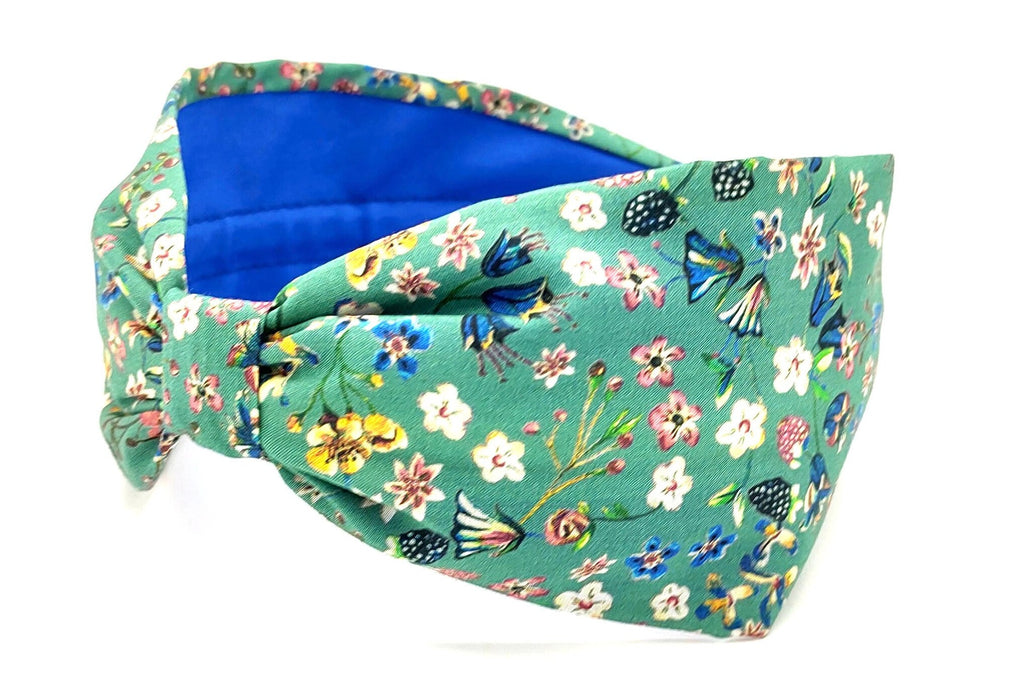 Liberty London Fabric Headband, Boho Headband, Wide Style Modern Headband, Floral Headband, Handcrafted Headband,  Teal Turquoise Green