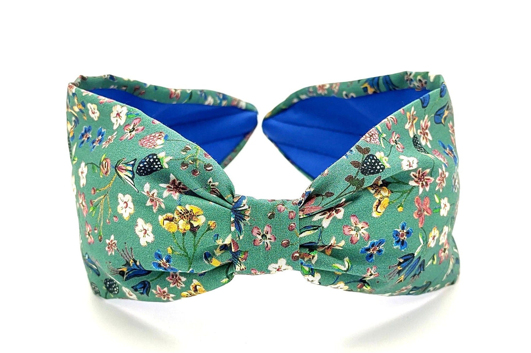 Liberty London Fabric Headband, Boho Headband, Wide Style Modern Headband, Floral Headband, Handcrafted Headband,  Teal Turquoise Green