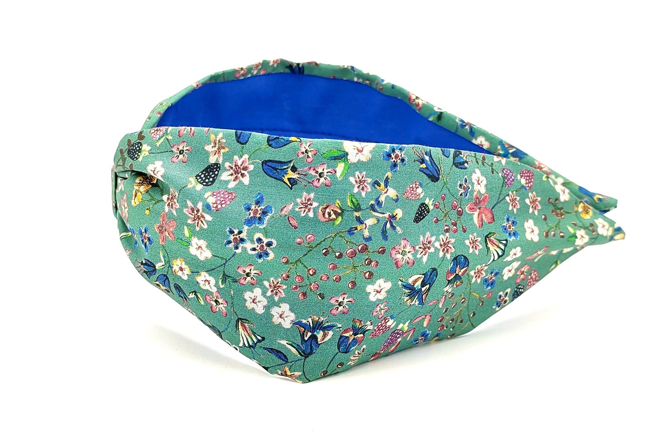 Liberty London Fabric Headband, Boho Headband, Wide Style Modern Headband, Floral Headband, Handcrafted Headband,  Teal Turquoise Green