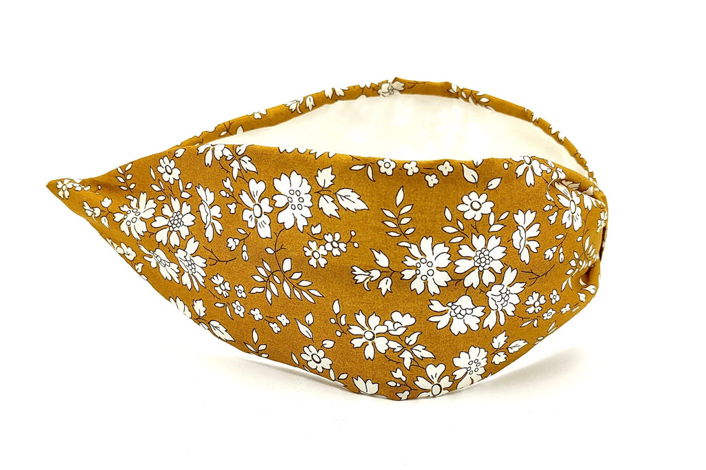 Liberty London Fabric Headband, Boho Headband, Modern Headband, Wide Style Headband, Floral Headband, Mustard Yellow Headband