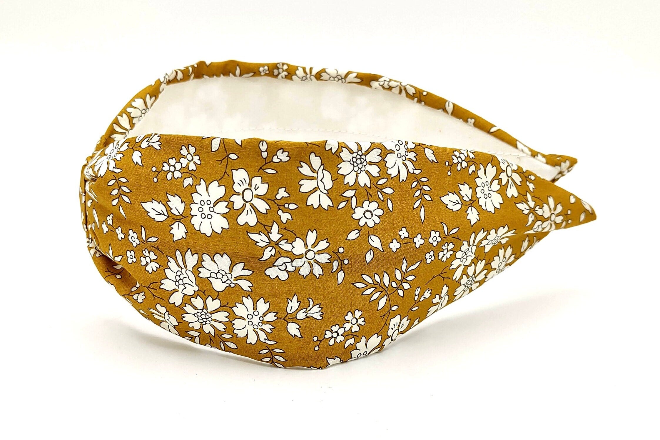 Liberty London Fabric Headband, Boho Headband, Modern Headband, Wide Style Headband, Floral Headband, Mustard Yellow Headband