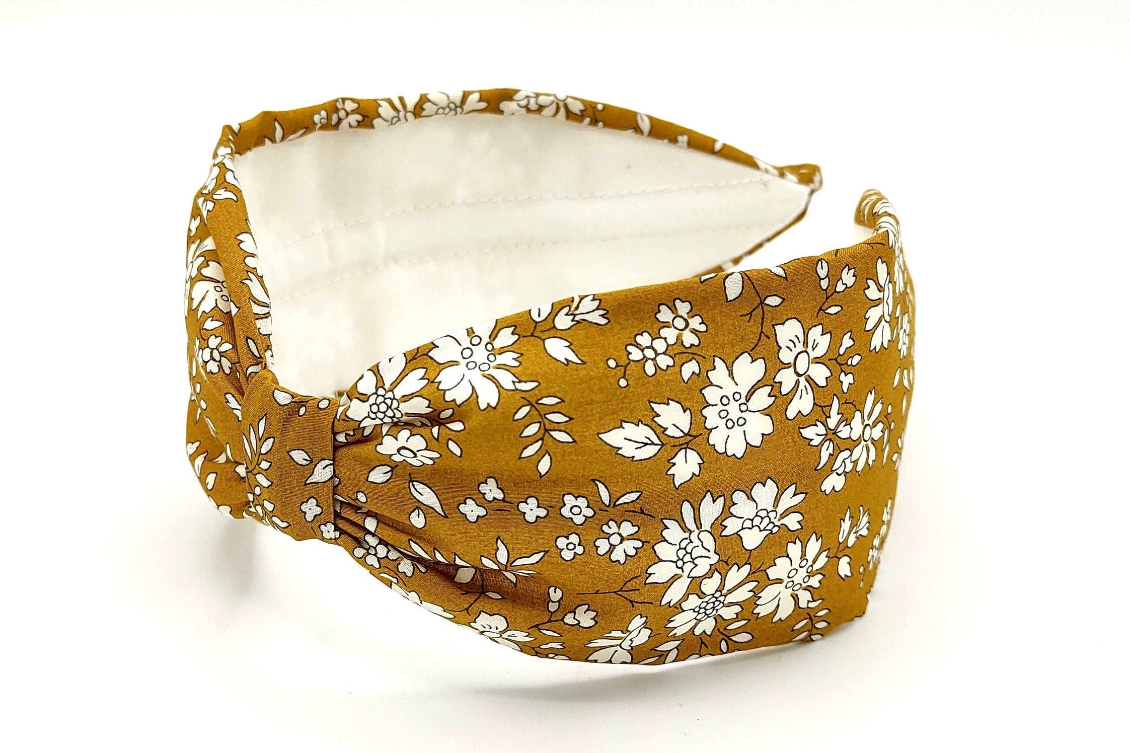 Liberty London Fabric Headband, Boho Headband, Modern Headband, Wide Style Headband, Floral Headband, Mustard Yellow Headband