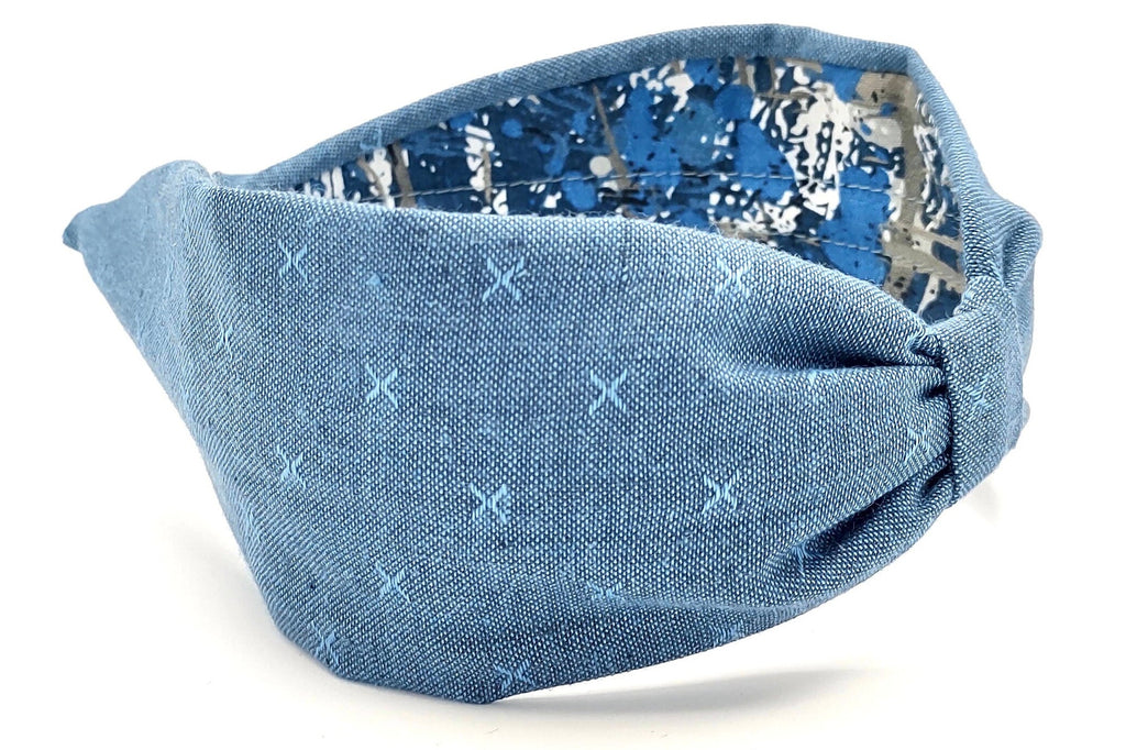 Headband, Handcrafted Headband, Modern Headband, Diadema, Diadem, Bohemian, Wide Style, Woven Cotton, Medium Denim Blue