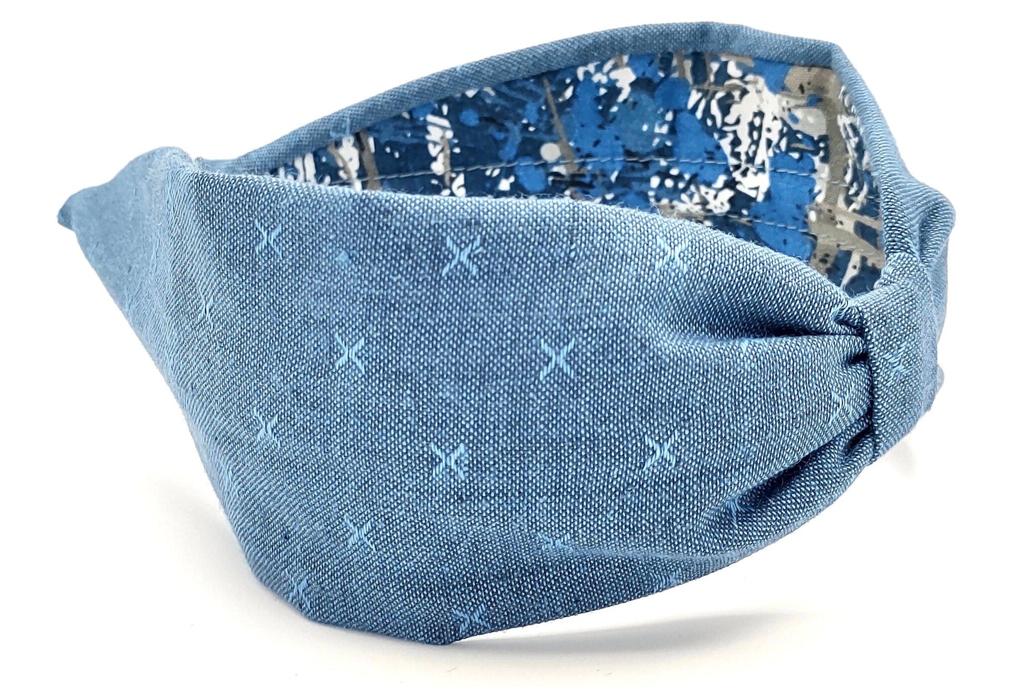 Headband, Handcrafted Headband, Modern Headband, Diadema, Diadem, Bohemian, Wide Style, Woven Cotton, Medium Denim Blue