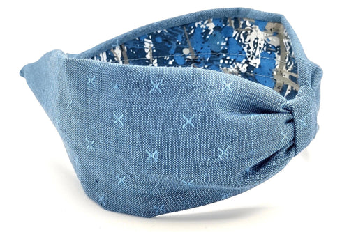 Headband, Handcrafted Headband, Modern Headband, Diadema, Diadem, Bohemian, Wide Style, Woven Cotton, Medium Denim Blue
