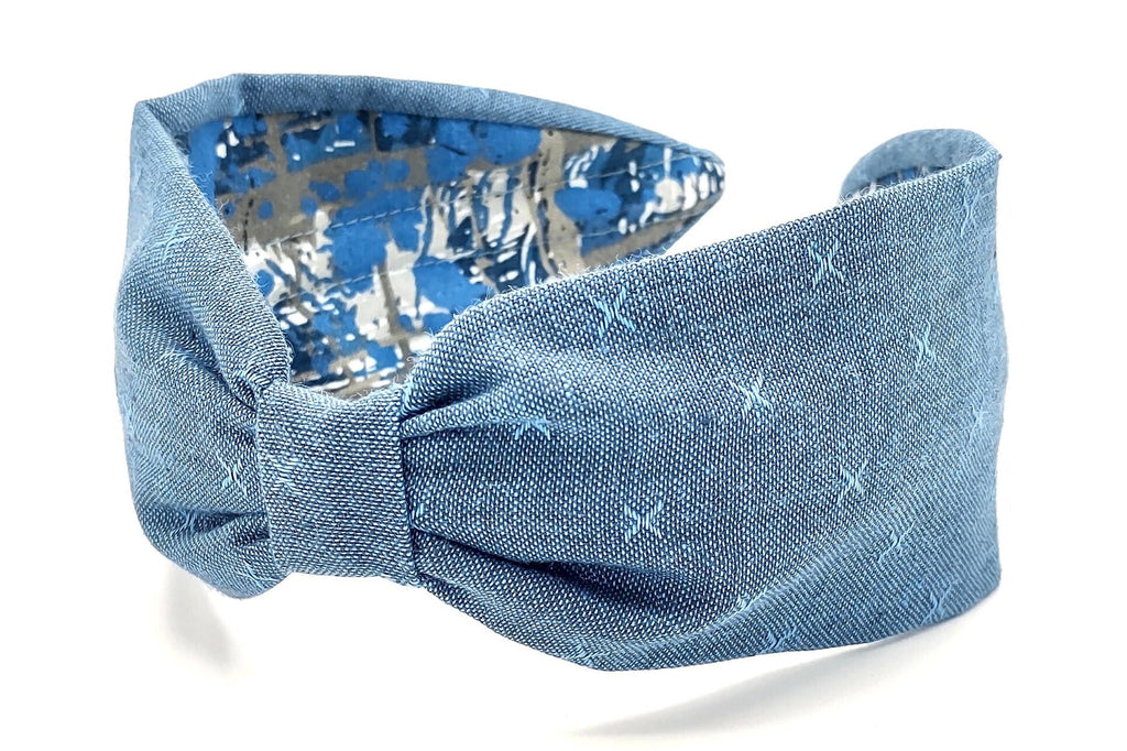 Headband, Handcrafted Headband, Modern Headband, Diadema, Diadem, Bohemian, Wide Style, Woven Cotton, Medium Denim Blue