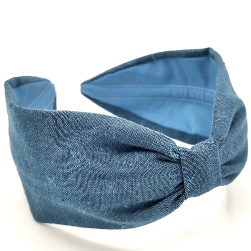 Headband, Handcrafted Headband, Modern Headband, Diadema, Diadem, Bohemian, Wide Style, Woven Cotton, Blue Denim, Spring Headband