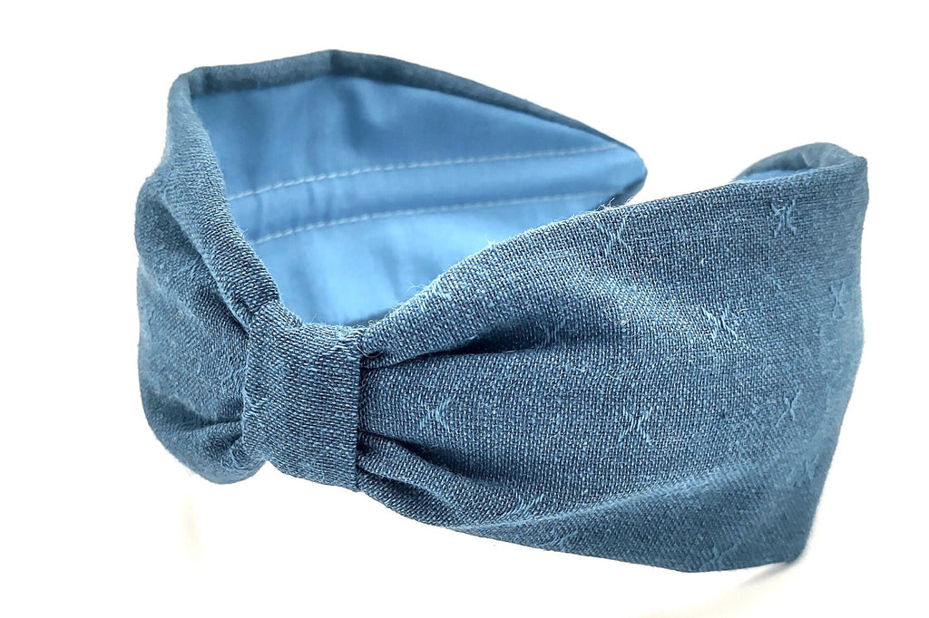 Headband, Handcrafted Headband, Modern Headband, Diadema, Diadem, Bohemian, Wide Style, Woven Cotton, Blue Denim, Spring Headband