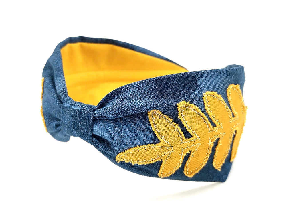 Embroidered Headband, Floral Headband, Embroider Headband, Leave Headband, Boho Headband, Wide Headband, Blue Embroidered Headband