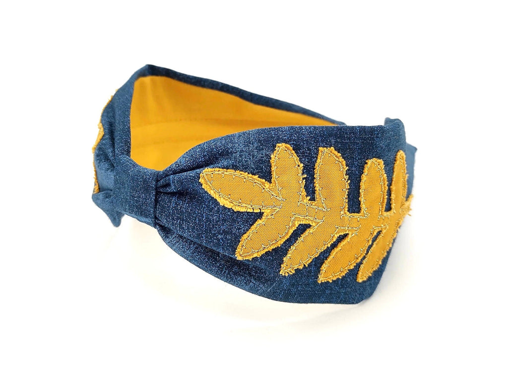Embroidered Headband, Floral Headband, Embroider Headband, Leave Headband, Boho Headband, Wide Headband, Blue Embroidered Headband