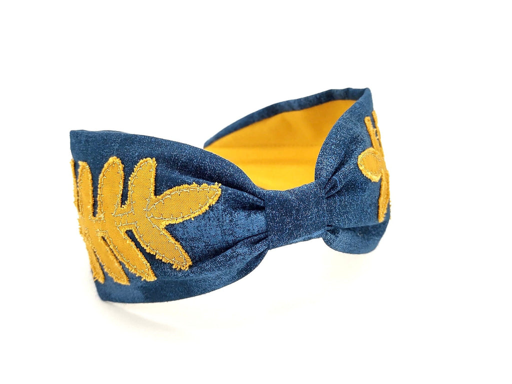 Embroidered Headband, Floral Headband, Embroider Headband, Leave Headband, Boho Headband, Wide Headband, Blue Embroidered Headband