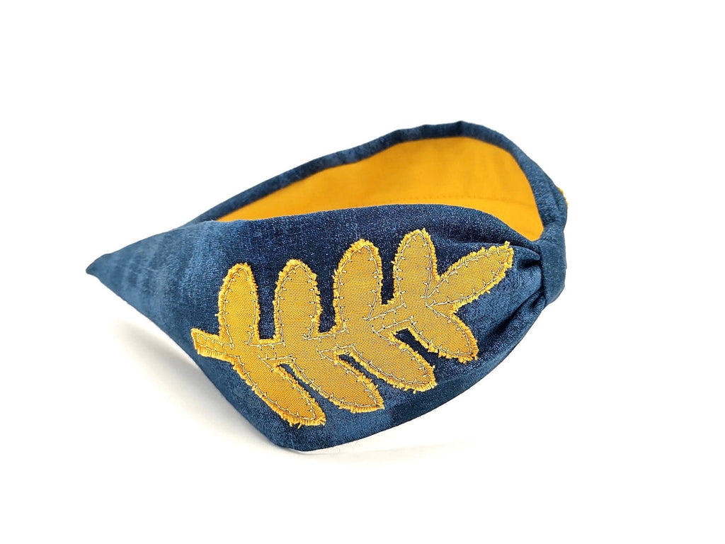 Embroidered Headband, Floral Headband, Embroider Headband, Leave Headband, Boho Headband, Wide Headband, Blue Embroidered Headband