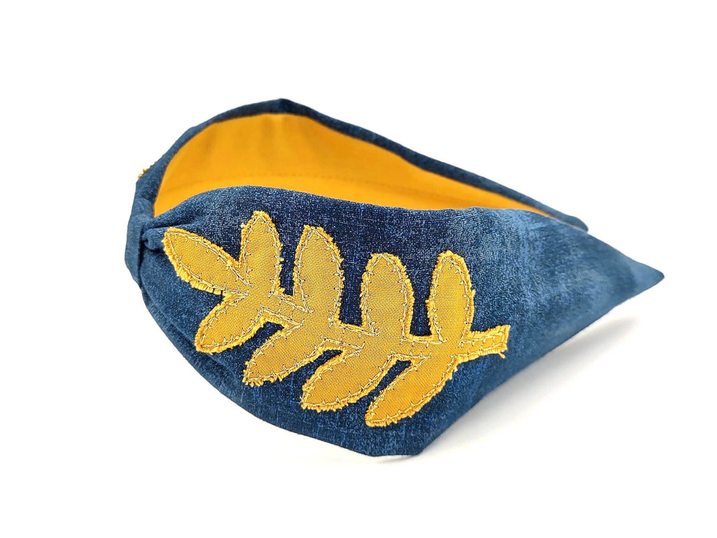 Embroidered Headband, Floral Headband, Embroider Headband, Leave Headband, Boho Headband, Wide Headband, Blue Embroidered Headband
