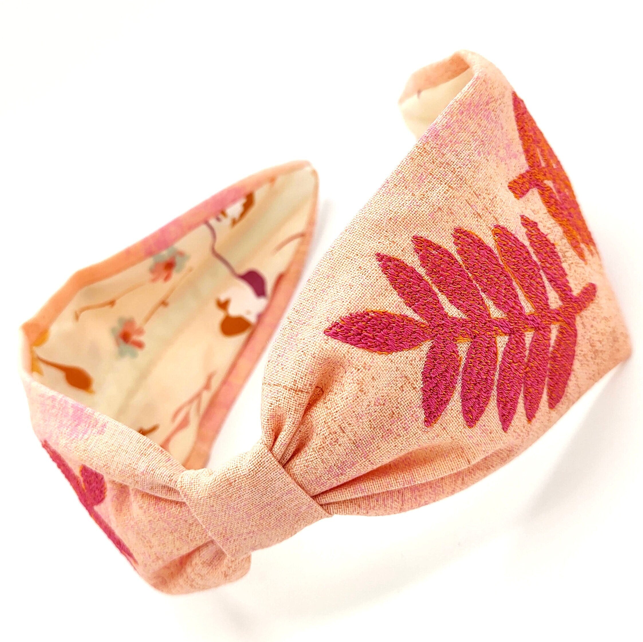 Headband, Embroidered Headband, Embroidered Pink Headband, Modern Headband, Boho Headband, Pink