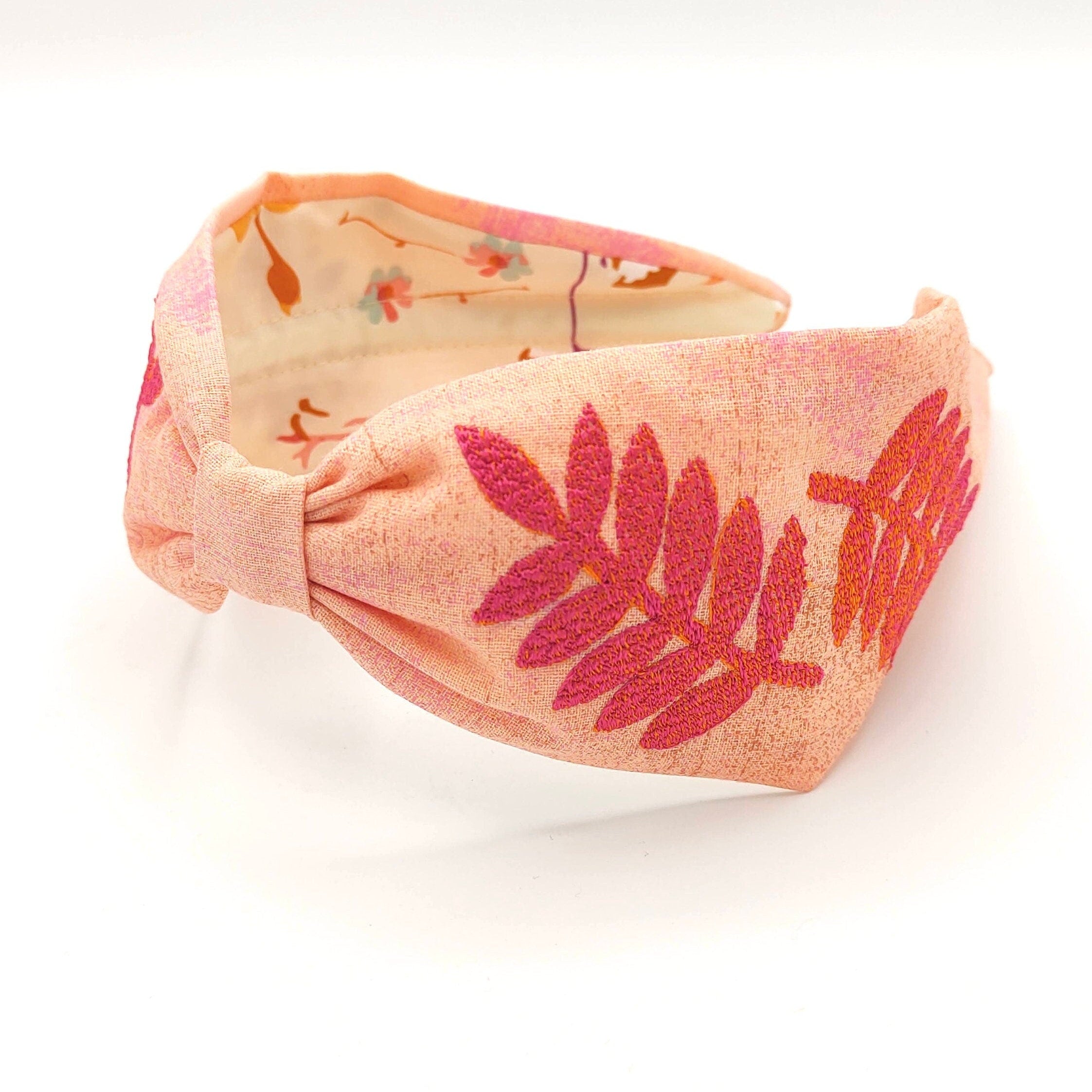 Headband, Embroidered Headband, Embroidered Pink Headband, Modern Headband, Boho Headband, Pink