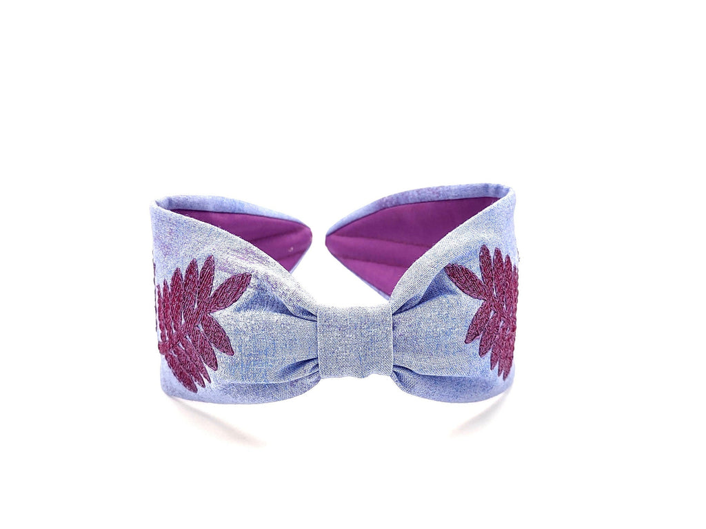 Headband, Embroidered Headband, Embroidered Purple Headband, Modern Headband, Boho Headband, Purple Headband, Embroidered Leaves