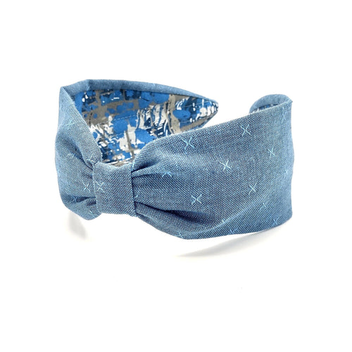 Headband, Handcrafted Headband, Modern Headband, Diadema, Diadem, Bohemian, Wide Style, Woven Cotton, Medium Denim Blue