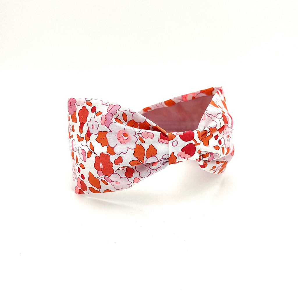 Liberty London Fabric Headband, Boho Headband, Wide Style Modern Headband, Floral Headband, Handcrafted Headband, Floral Red and Pink