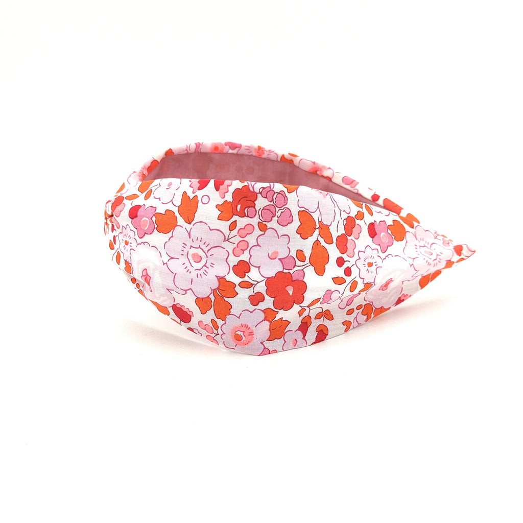 Liberty London Fabric Headband, Boho Headband, Wide Style Modern Headband, Floral Headband, Handcrafted Headband, Floral Red and Pink