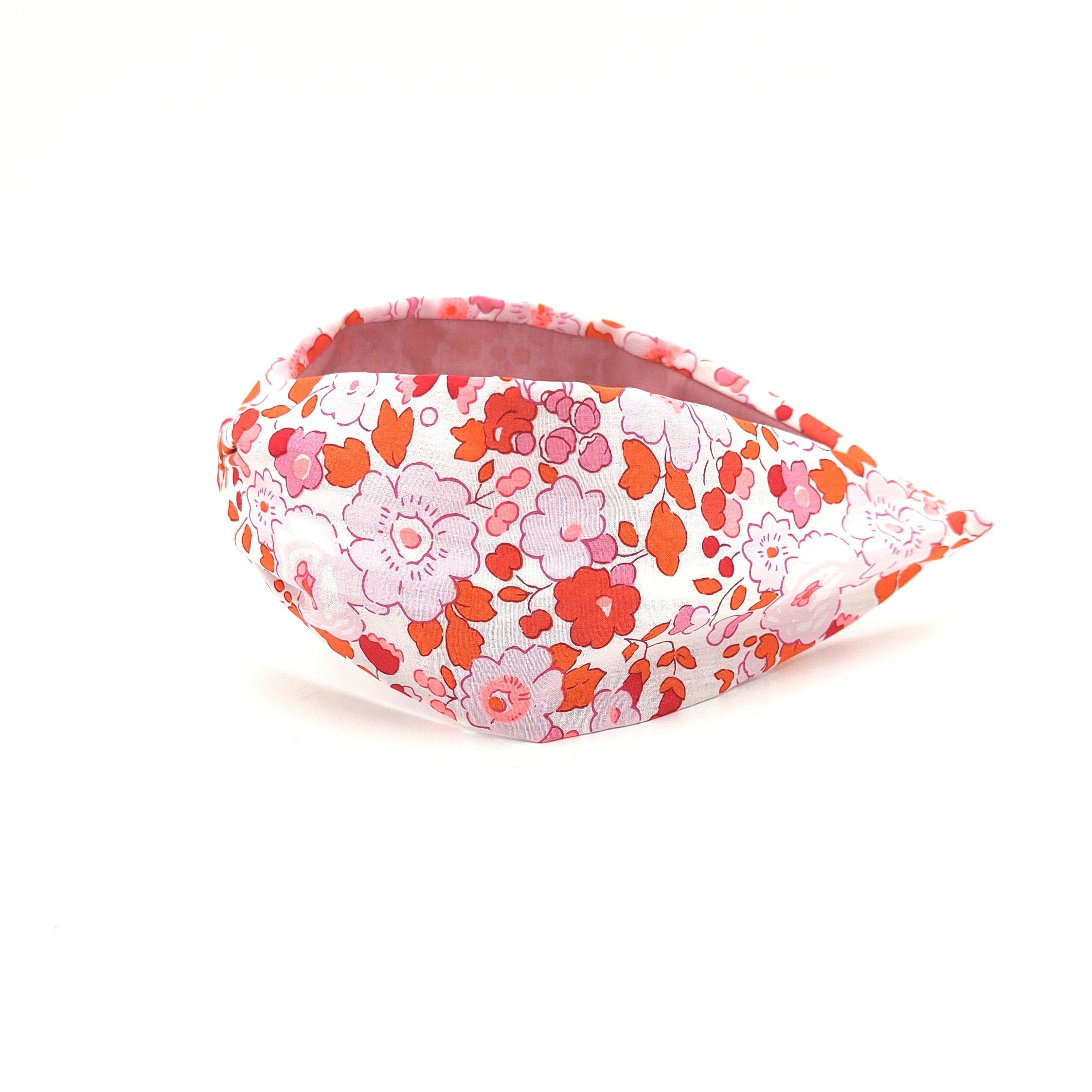 Liberty London Fabric Headband, Boho Headband, Wide Style Modern Headband, Floral Headband, Handcrafted Headband, Floral Red and Pink