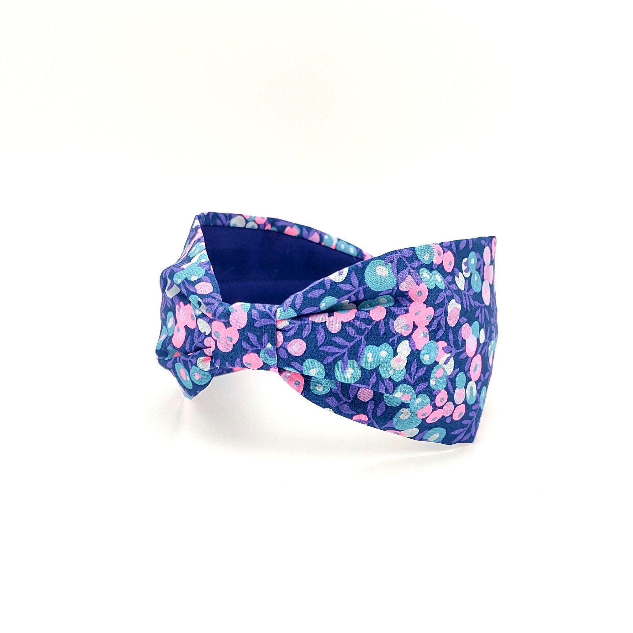 Liberty London Fabric Headband, Boho Headband, Wide Style Modern Headband, Floral Headband, Handcrafted Headband, Floral Purple and Pink