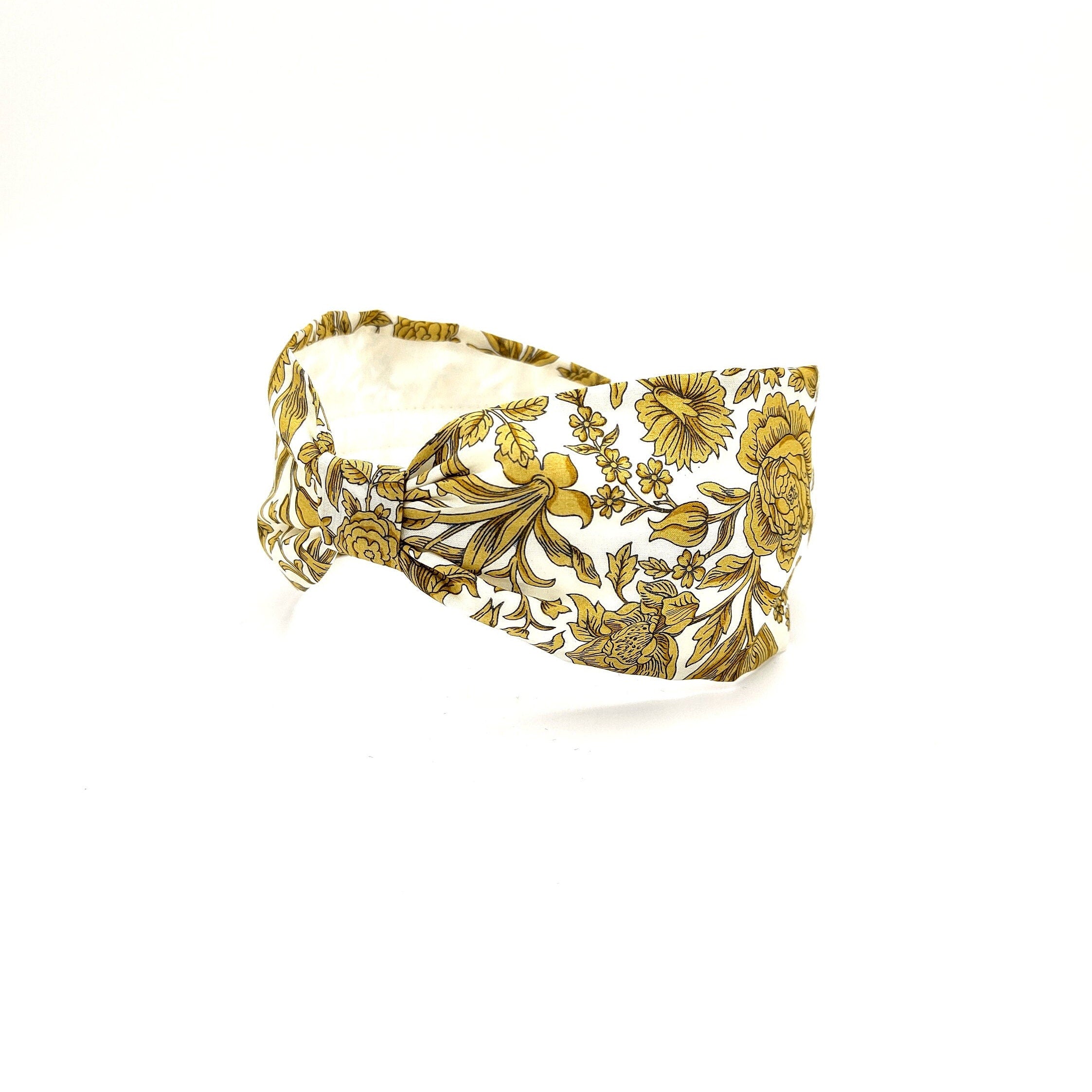Liberty London Fabric Headband, Boho Headband, Wide Style Modern Headband, Floral Headband, Handcrafted Headband, Floral Gold Yellow