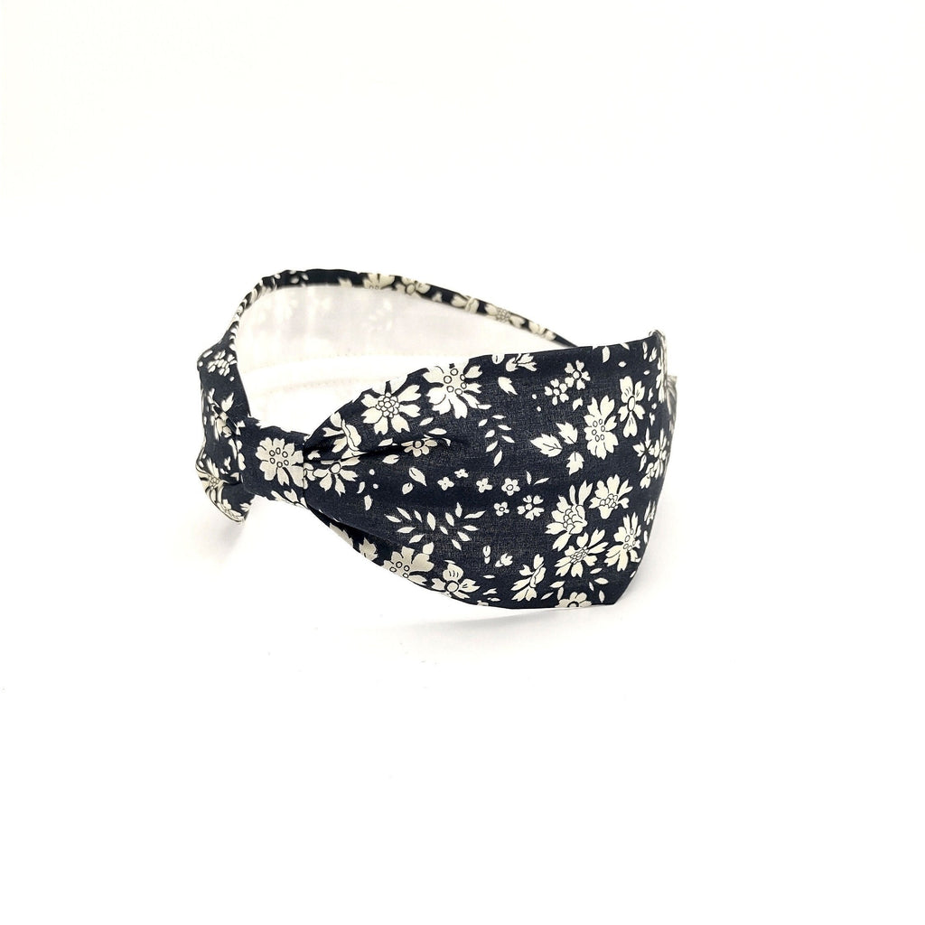 Liberty London Fabric Headband, Boho Headband, Wide Style Modern Headband, Floral Headband, Handcrafted Headband, Black