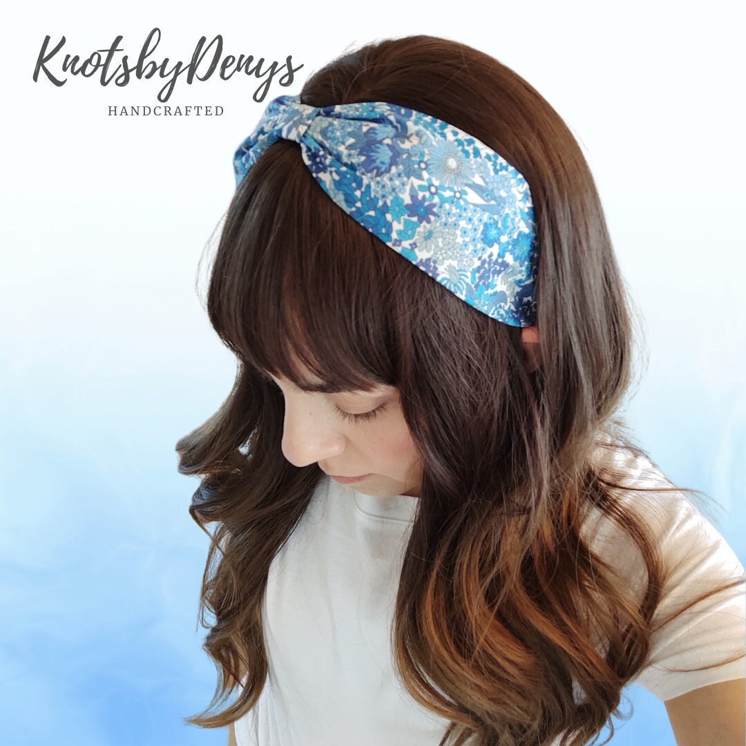 Liberty London Fabric Headband, Boho Headband, Wide Style Modern Headband, Floral Headband, Handcrafted Headband, Floral Blue