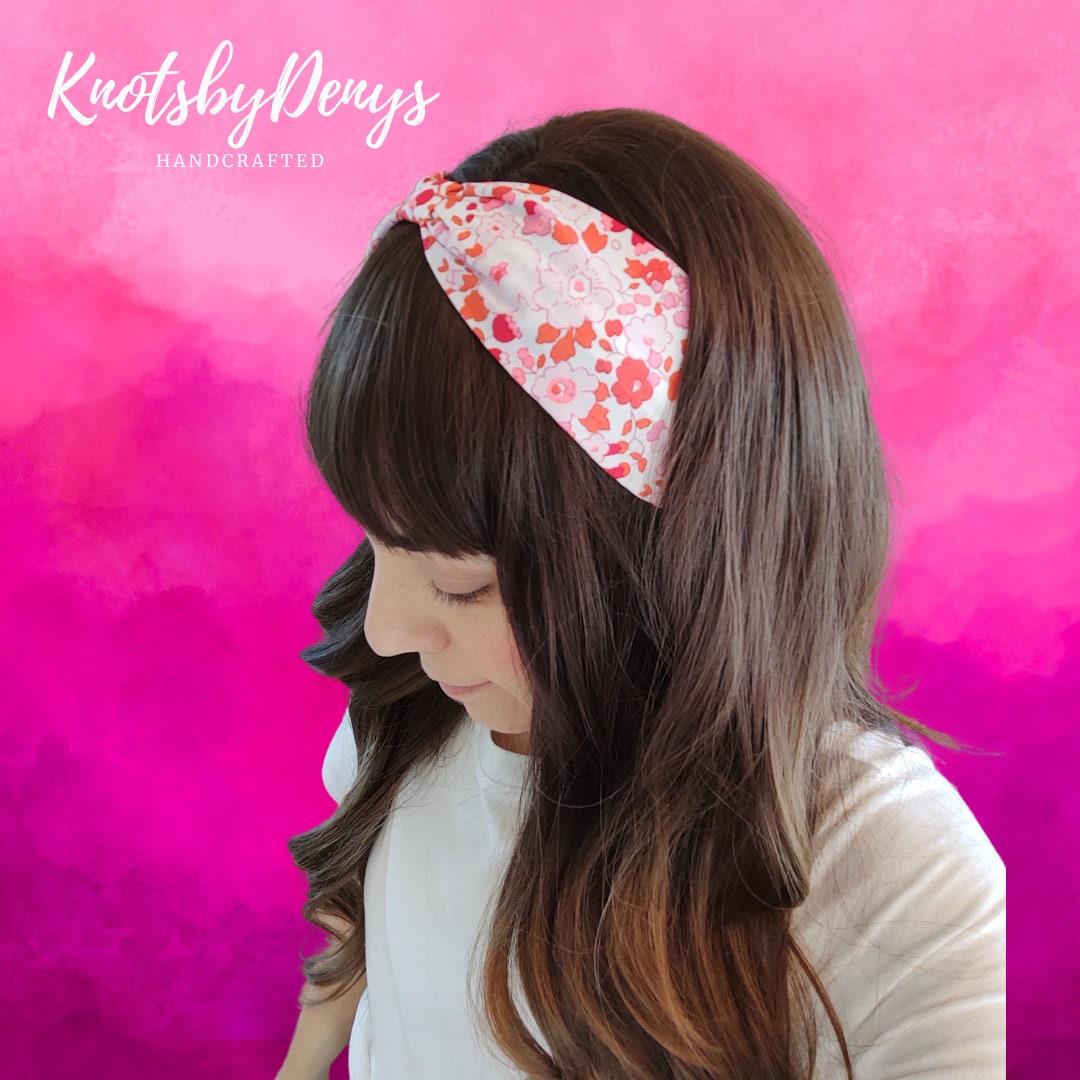 Liberty London Fabric Headband, Boho Headband, Wide Style Modern Headband, Floral Headband, Handcrafted Headband, Floral Red and Pink