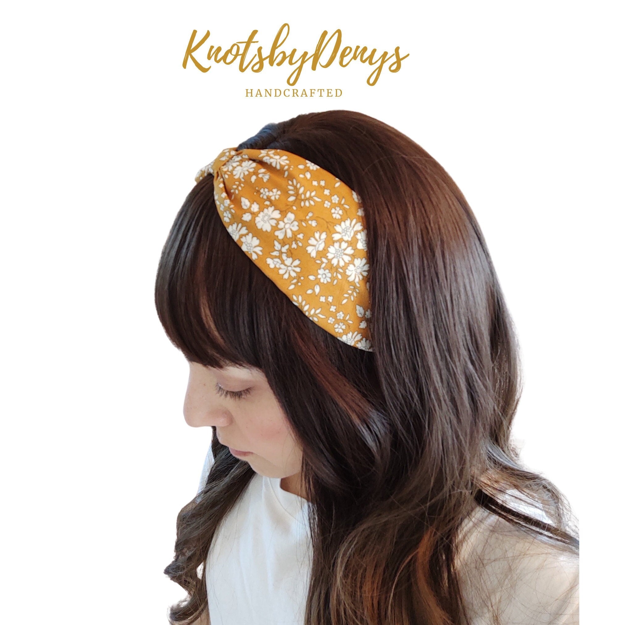 Liberty London Fabric Headband, Boho Headband, Modern Headband, Wide Style Headband, Floral Headband, Mustard Yellow Headband