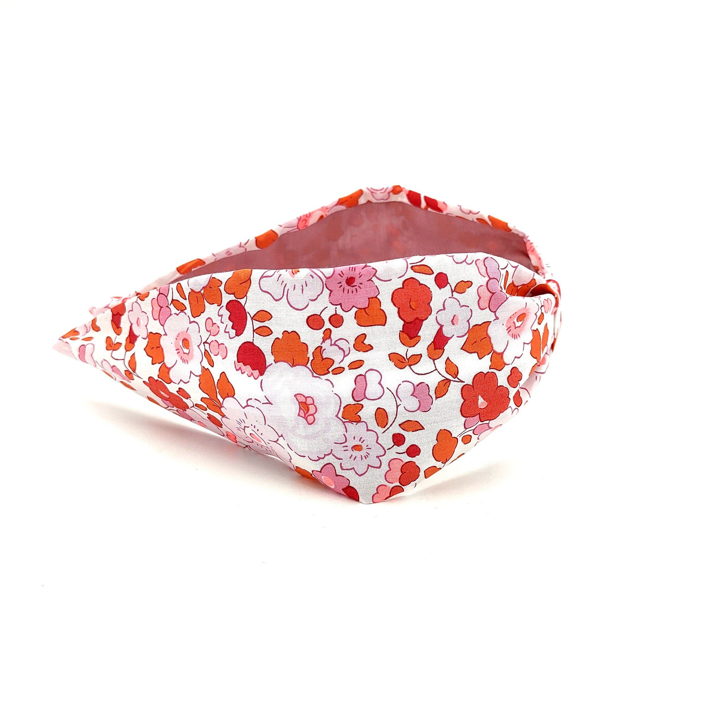 Liberty London Fabric Headband, Boho Headband, Wide Style Modern Headband, Floral Headband, Handcrafted Headband, Floral Red and Pink