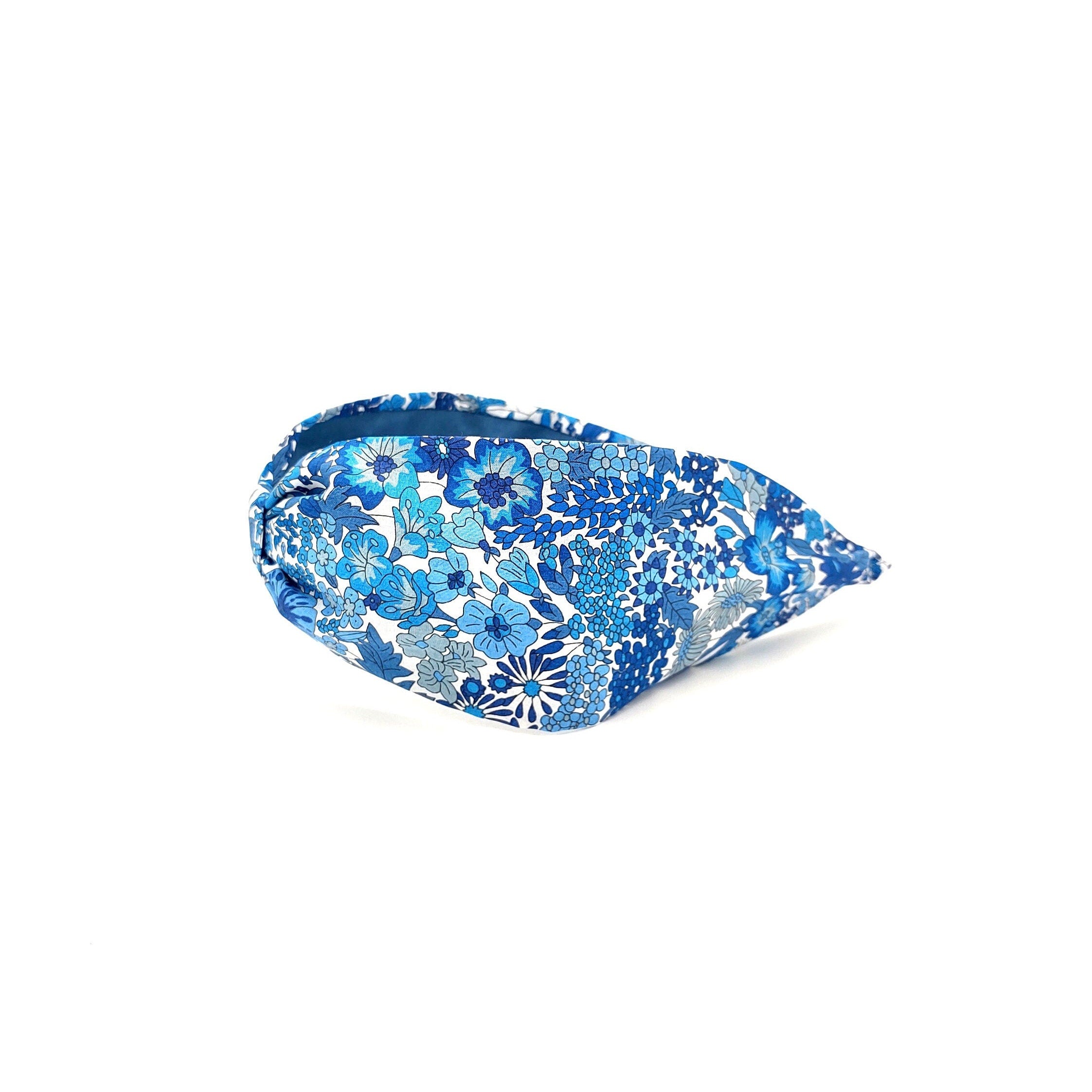 Liberty London Fabric Headband, Boho Headband, Wide Style Modern Headband, Floral Headband, Handcrafted Headband, Floral Blue