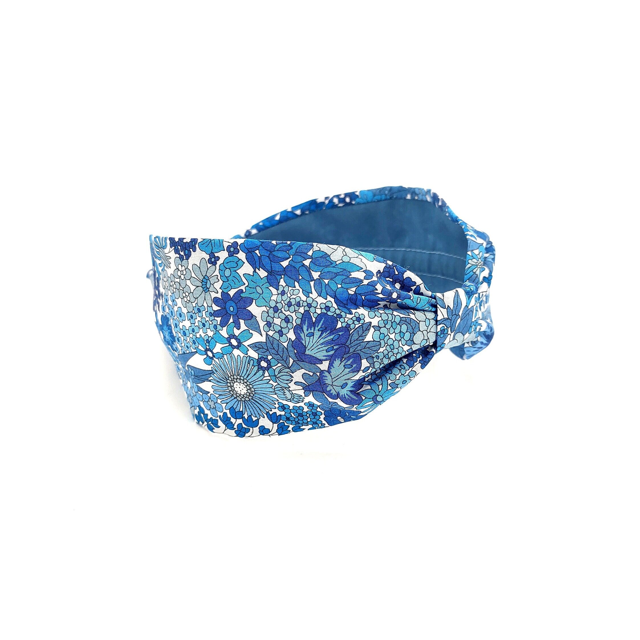 Liberty London Fabric Headband, Boho Headband, Wide Style Modern Headband, Floral Headband, Handcrafted Headband, Floral Blue