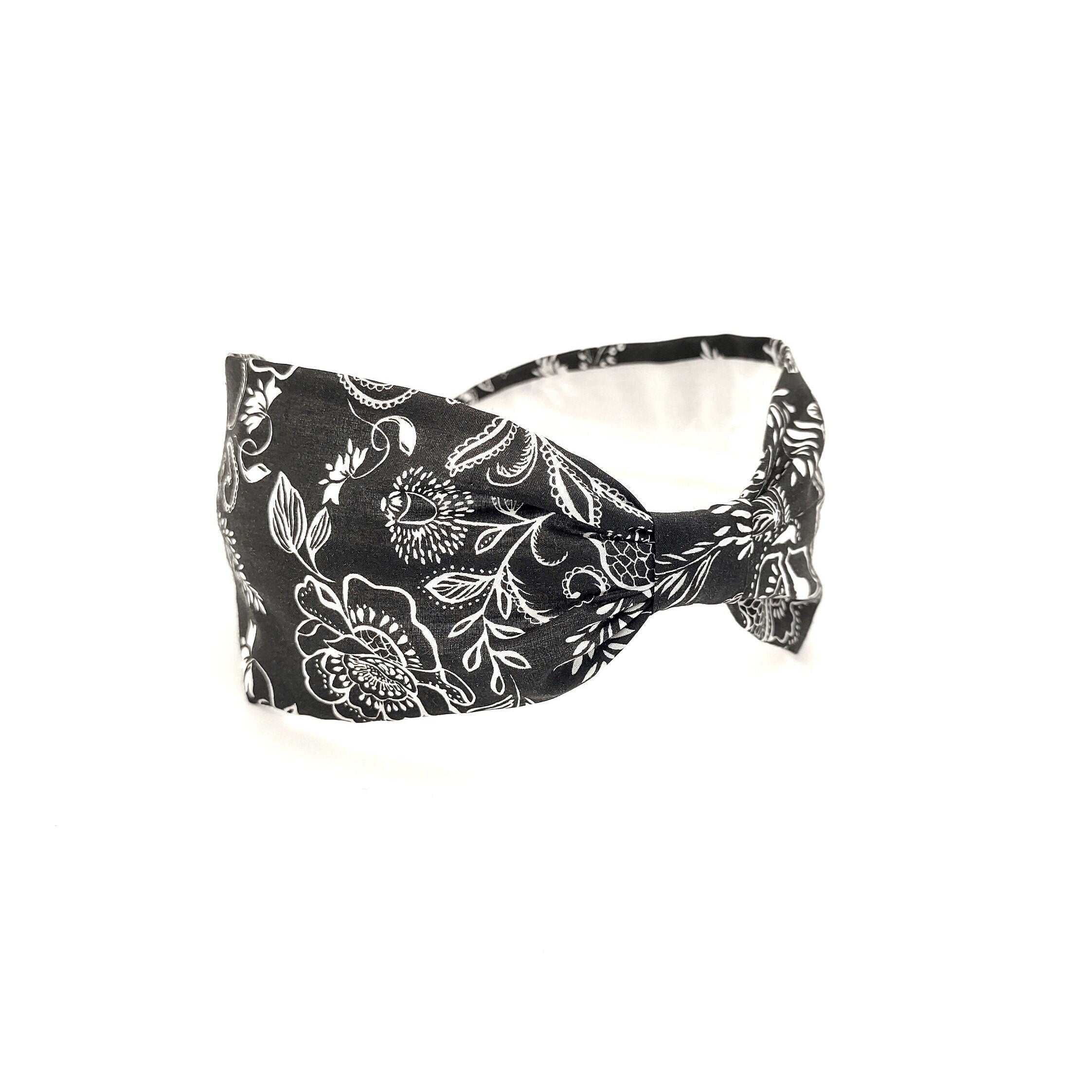 Liberty London Fabric Headband, Boho Headband, Wide Style Modern Headband, Floral Headband, Handcrafted Headband, Black