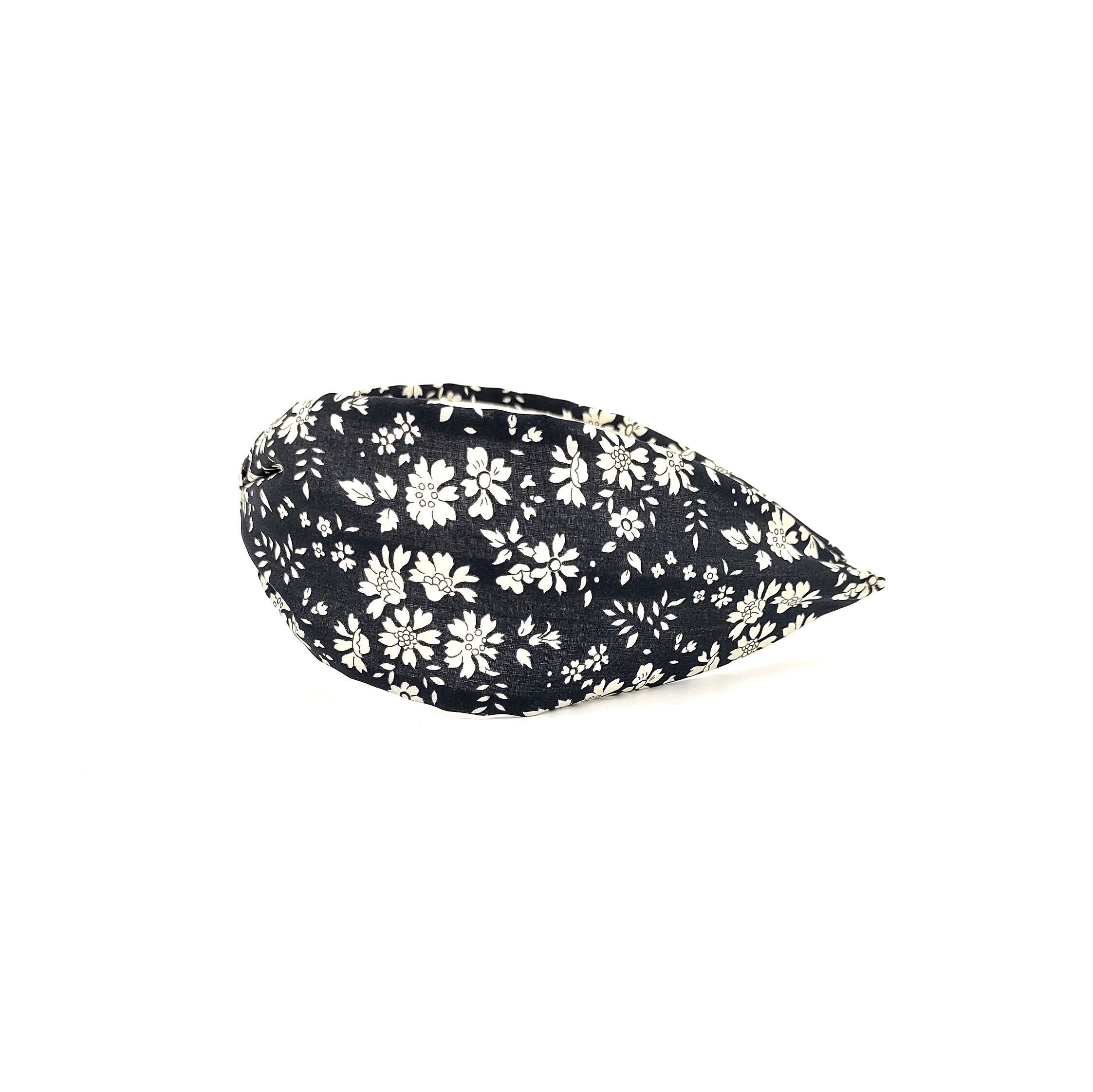 Liberty London Fabric Headband, Boho Headband, Wide Style Modern Headband, Floral Headband, Handcrafted Headband, Black