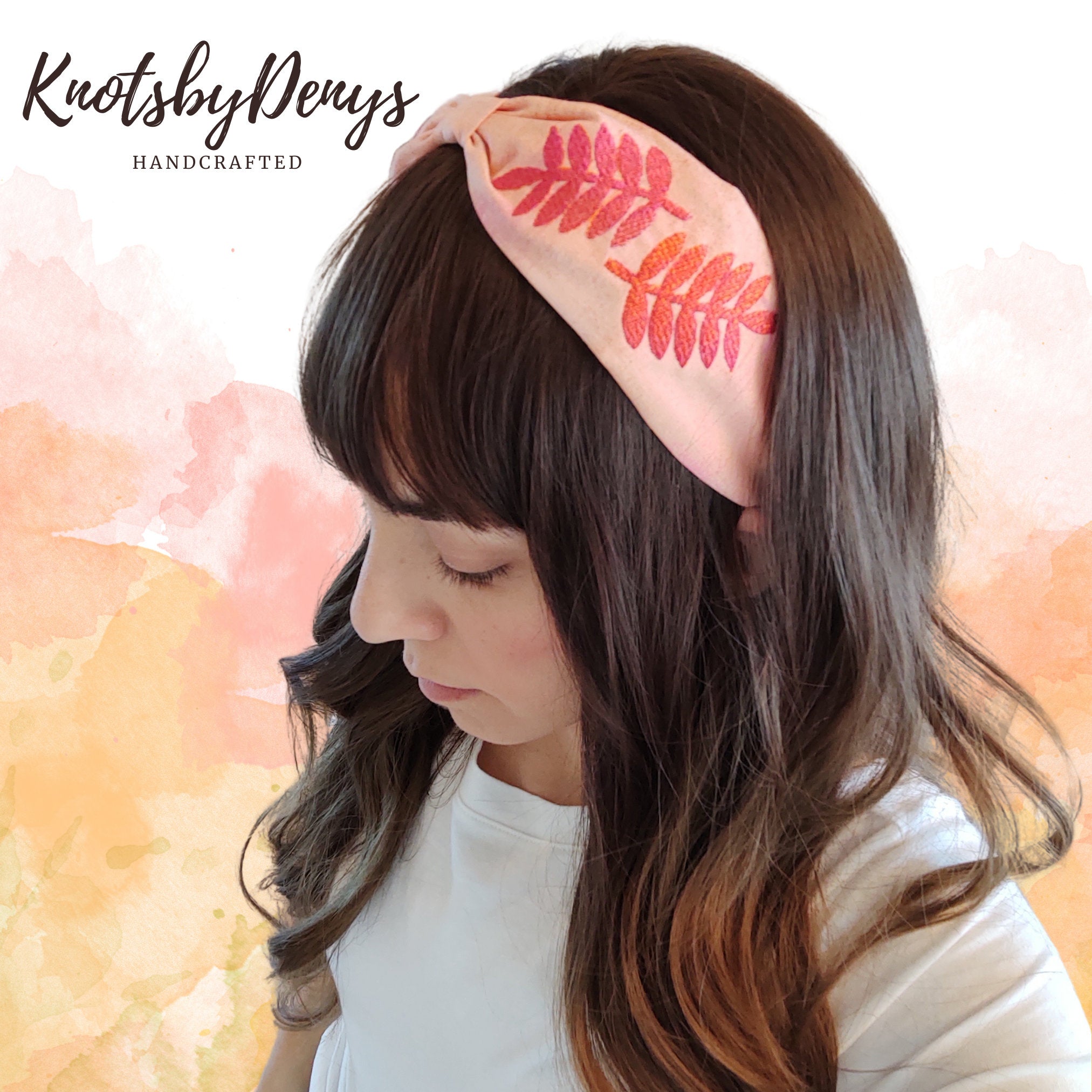 Headband, Embroidered Headband, Embroidered Pink Headband, Modern Headband, Boho Headband, Pink