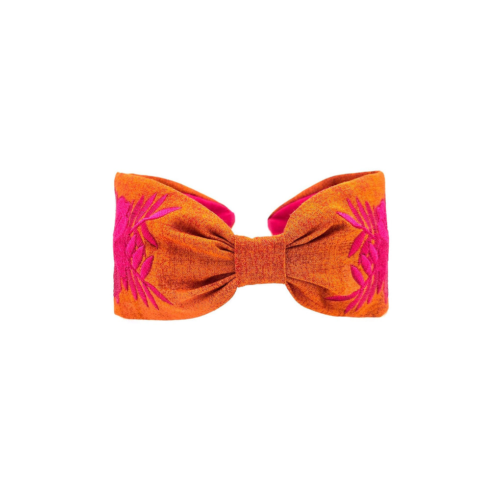 Embroidered Headband, Floral Embroidery Headband, Embroidery Headband, Modern Headband, Embroidered Hair band, Head band, Orange and Pink